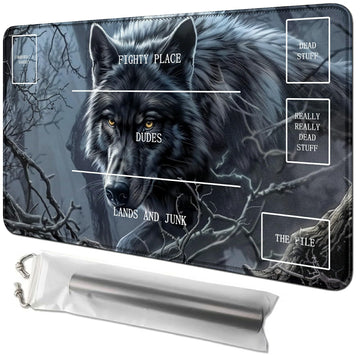 RWUTYTIUL Timber Wolf Card Playmat 24 X 14 Inch with Tube Bag, Card Gameplay Playmat with Zones Commander Deck Board MTG RPG CCG