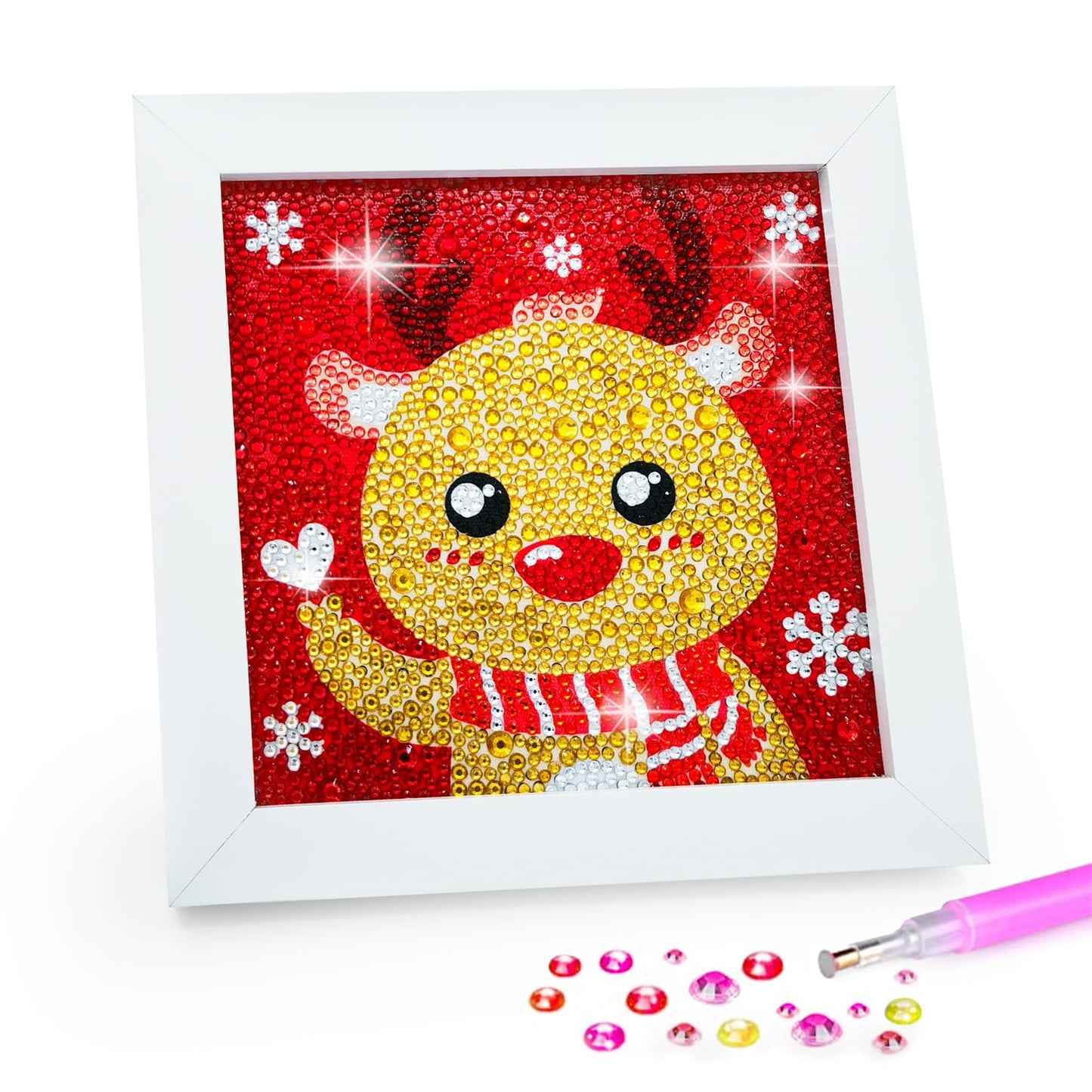 Yohuu 5D Diamond Art Kit For Kids 7.1''X7.1'' With Wooden Frame Arts And Crafts For Kids Ages 6-8-10-12 Easy To Diy Mosaic Gem D