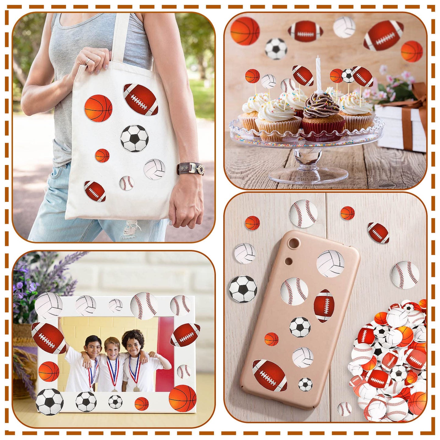 Julbear 300Pcs Foam Sports Stickers For Kids Self-Adhesive Stickers Including Basketball Football Soccer Volleyball Sports Party
