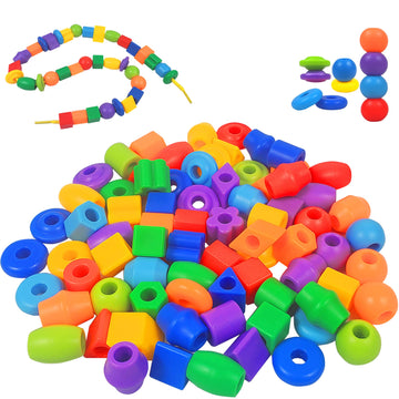 Plastic Lacing Beads For Kids With Fun Shapes, Long String, And Brilliant Colors, Educational Occupational Therapy Toys-Fine Mot