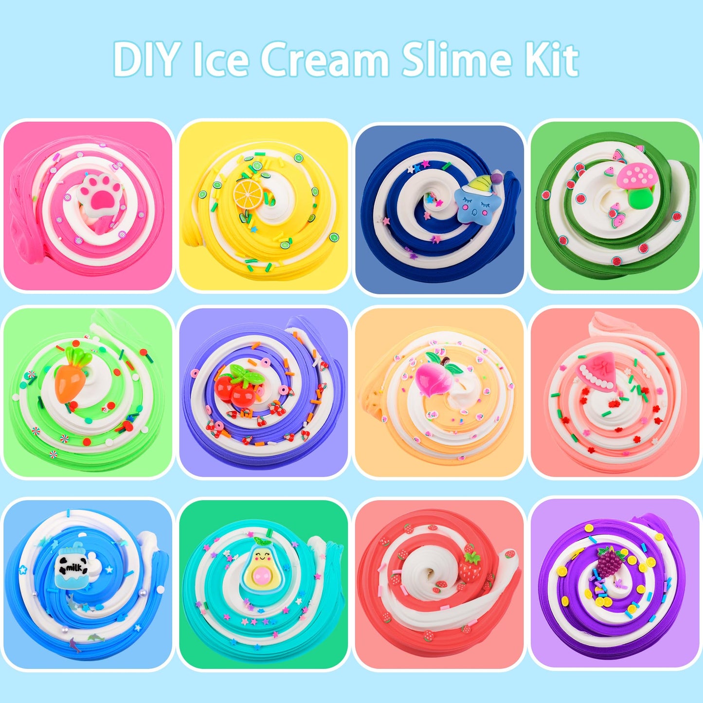 12 Pack Butter Slime Kit, Scented Stretchy Non-Sticky And Mess-Free, Slime With Kawii Charms, Premium Party Bag Fillers, School