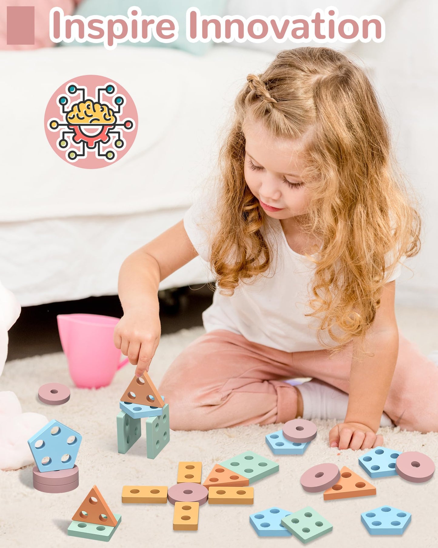 Montessori Toys For 1 2 3 Year Old Boys Girls, Wooden Sorting & Stacking Toys Puzzles For Toddlers 1-3, 1 2 Year Old Girl Boy Bi