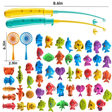 Temi Fishing Toy Game For Kids 3 4 5 6 7 8 Years Old, 51 Fish Bath Playset For Toddlers, Toy Magnetic Rod And Fishing Net, Outdo