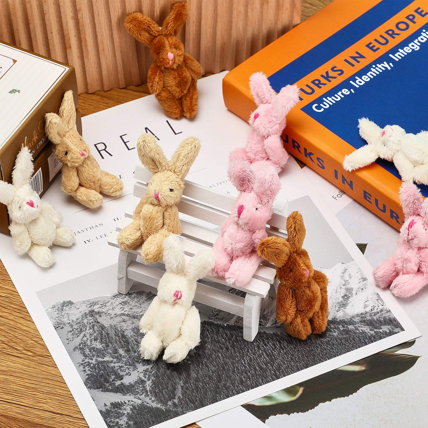 20 Pieces Mini Plush Rabbit Tiny Joint Rabbit 2.4 Inch Small Bunny Doll Soft Bunny Stuffed Animal Toys For Easter Birthday Cake Wedding Decorations Party Favors (Long Plush Style)