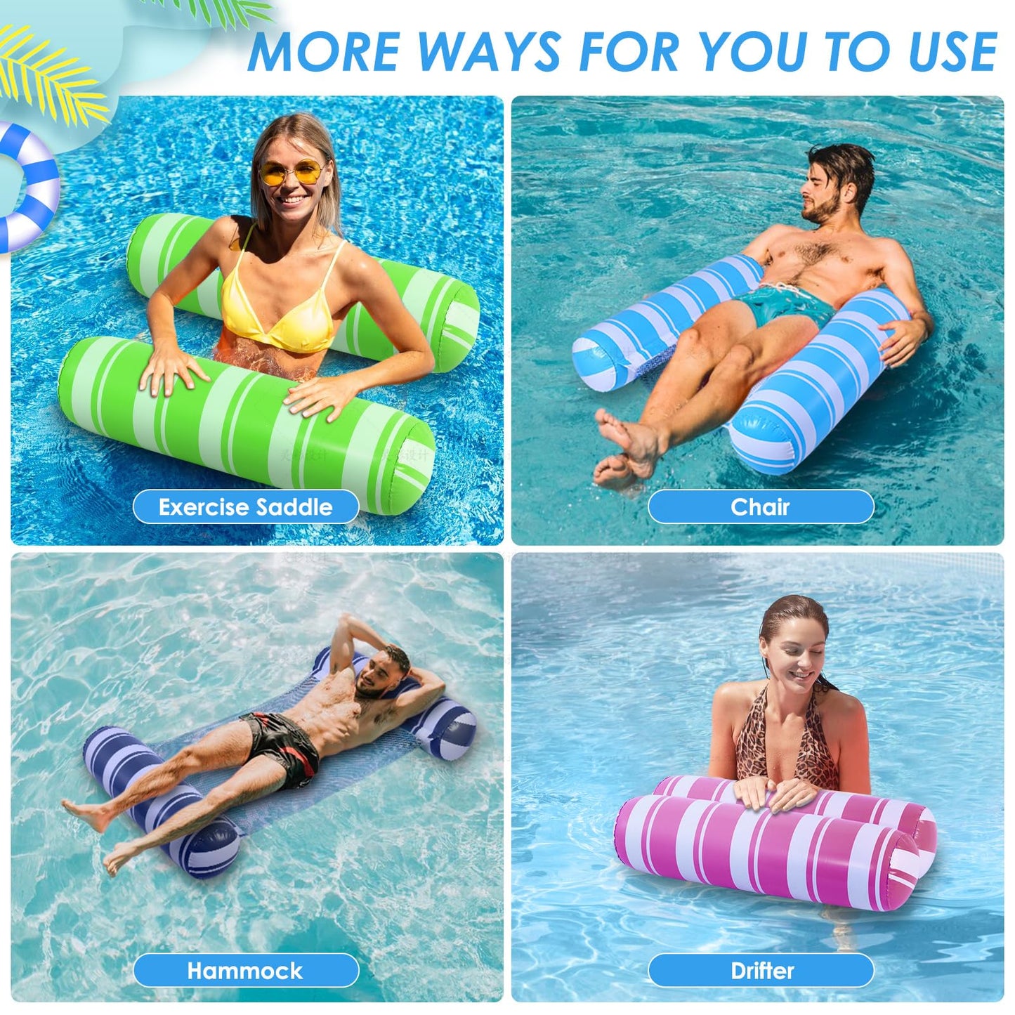 4 Pack Pool Float Adults, 4-In-1 Water Hammock Float,Saddle, Drifter,Lounger Inflatable Pool Hammock Floats For Swimming Pool, B