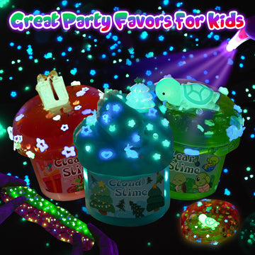 LAWOHO Slime Kit - 6 Packs Red & Green Cloud, Butter & Clear Slime, Glow in The Dark Add-ins, Perfect for St. Patrick's Day & Halloween