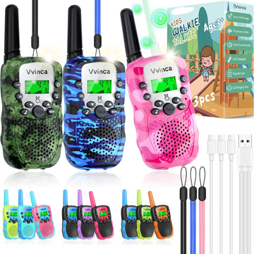 Vvinca Walkie Talkies For Kids Rechargeable 3 Pack, Army Toys For Boys Girls Ages 3-13 Outdoor Military Camping Toy Birthday Gif