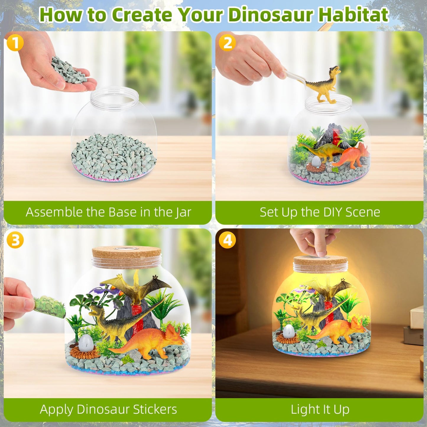 Light Up Terrarium Kit For Kids — Build A Prehistoric Dinosaur Habitat | Dinosaur Toys For Kids, Science Kits, Arts And Crafts For Kids, Boys Toys Ages 4+, Kids Gifts
