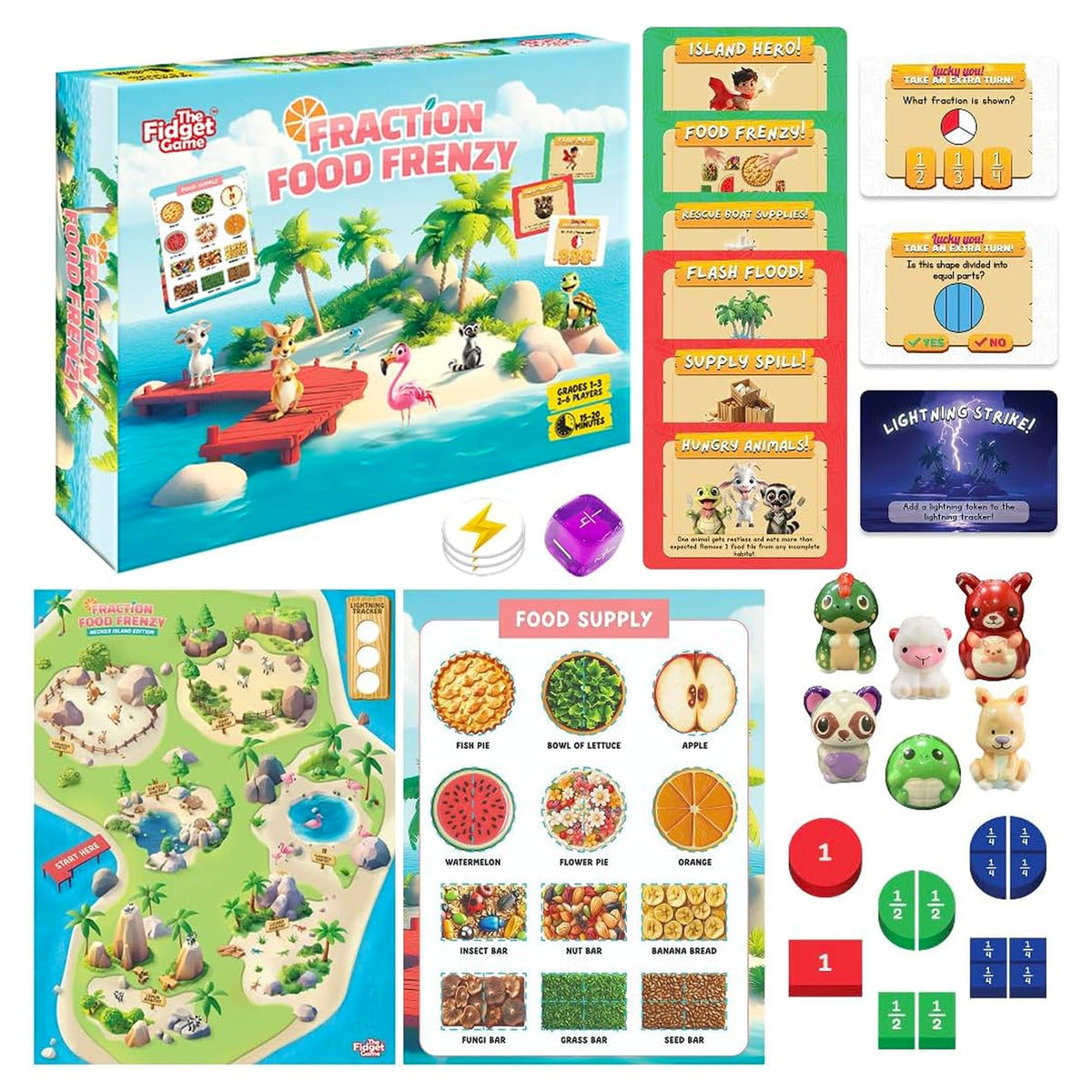 The Fidget Game Fraction Food Frenzy, Fractions Game for Kids, Grades 13