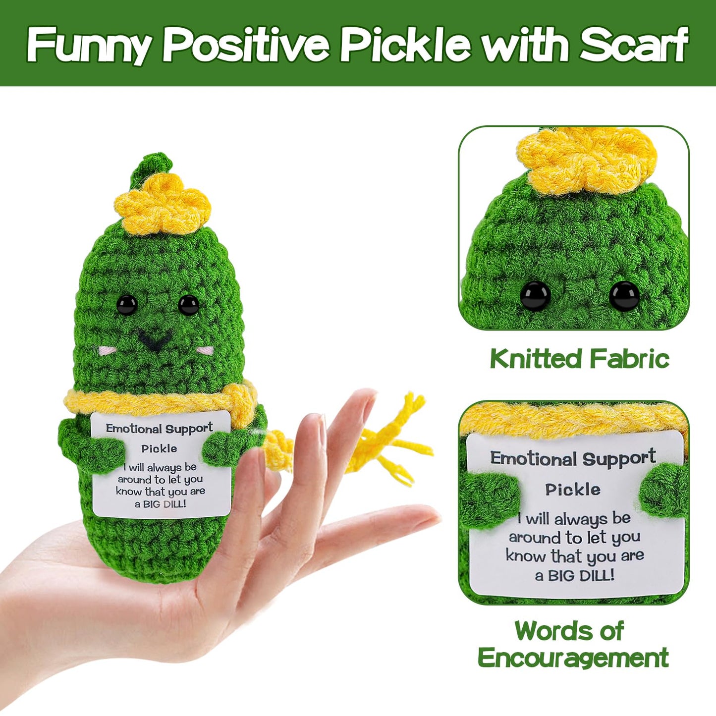 Hoedia Emotional Support Pickle Gifts For Women: Cucumber With Flower Scarf Card Crochet Dolls Friend Birthday Gifts For Her Cow