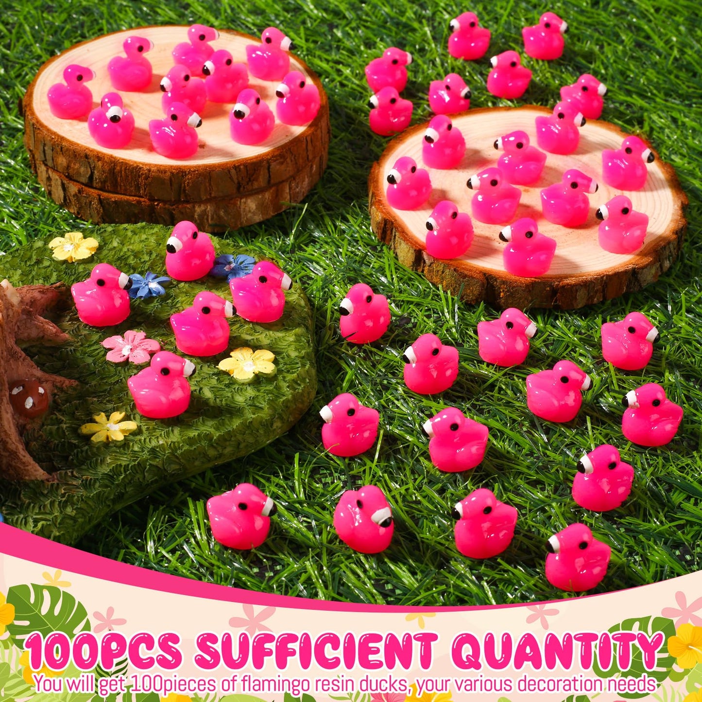 100pcs Mini Resin Flamingos Ducks - Cute Tiny Pink Flamingos Ducks to Decorate for Garden Lawn, Cake, Yard, Fairy Garden, Dollho