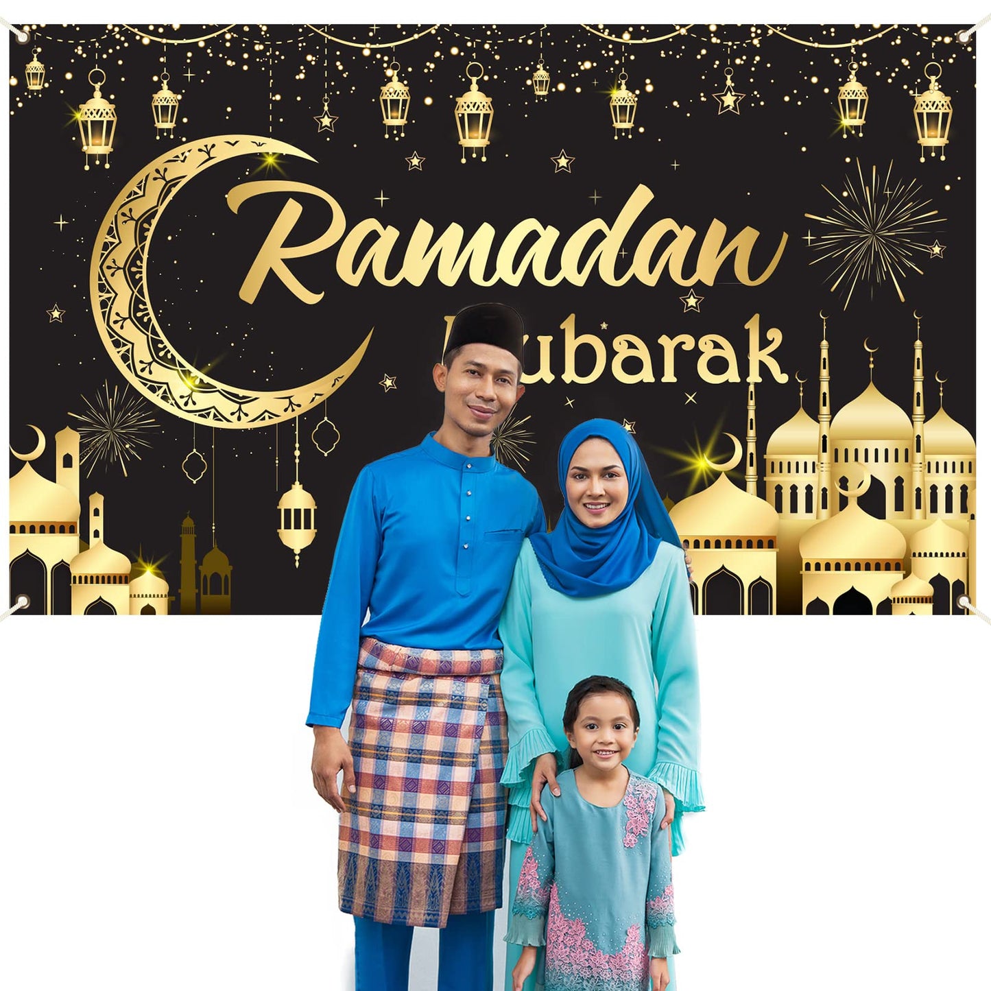Ramadan Mubarak Party Decorations Eid Al-Adha Mubarak Backdrop For Ramadan Party Supplies Banner Photo Booth Prop