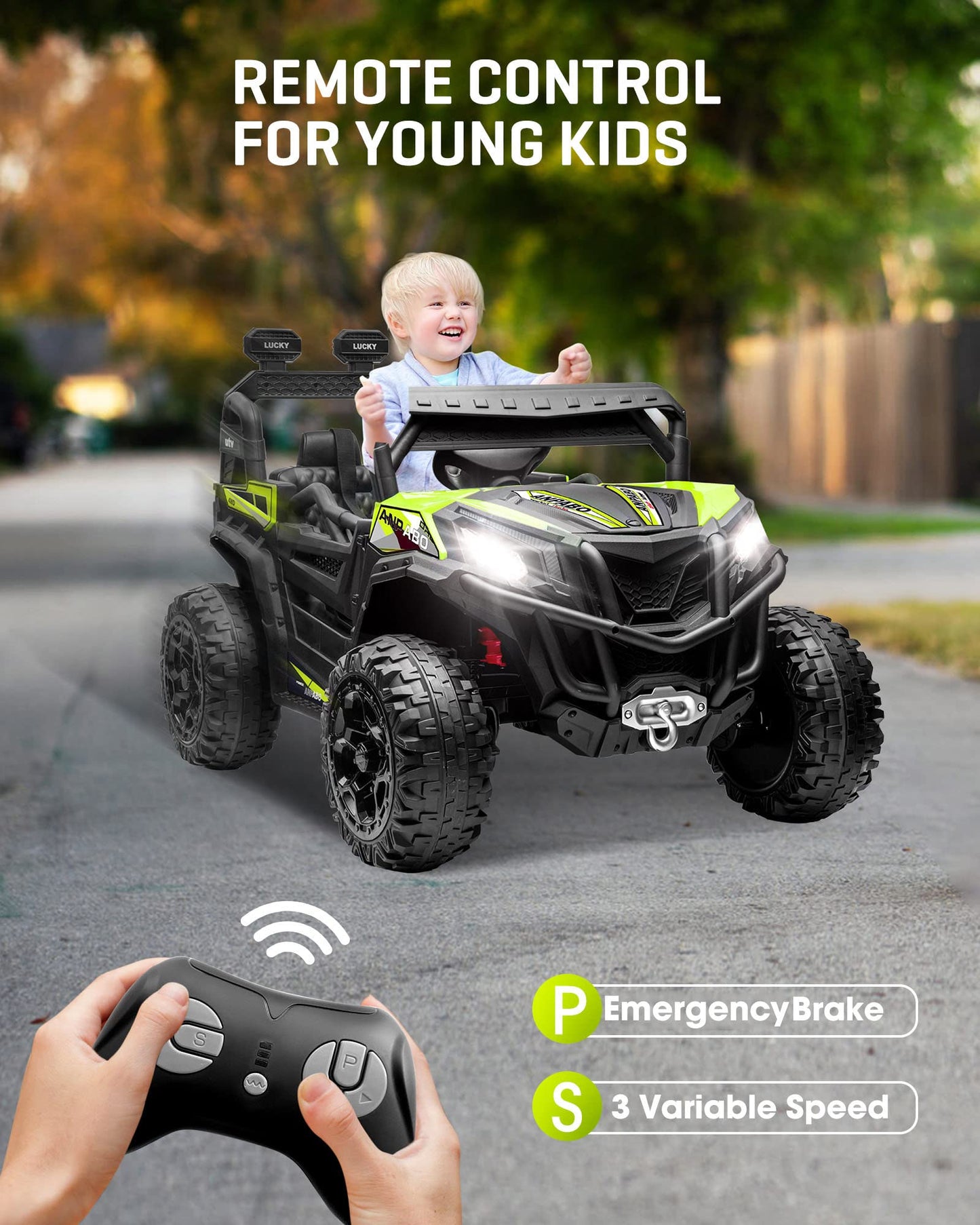Anpabo 24V 4Wd Ride On Car Truck W/Remote Control, 2Wd/4Wd Switchable Kids Utv, 4 Shock Absorbers, 19'' Spacious Seat, Soft Star