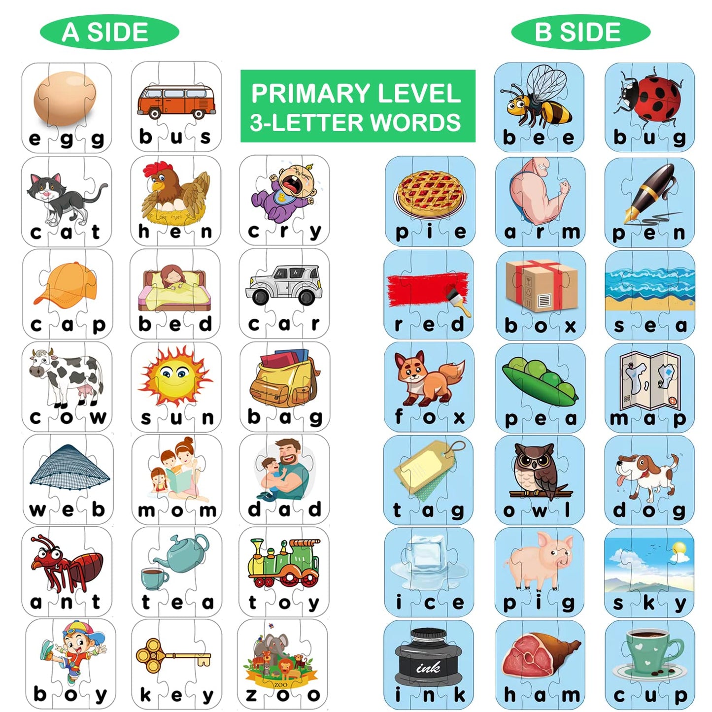 80 Words Self-Correcting Spelling Puzzles, Double-Sided Three And Four Letter Words With Matching Images, Perfect For Preschool Learning