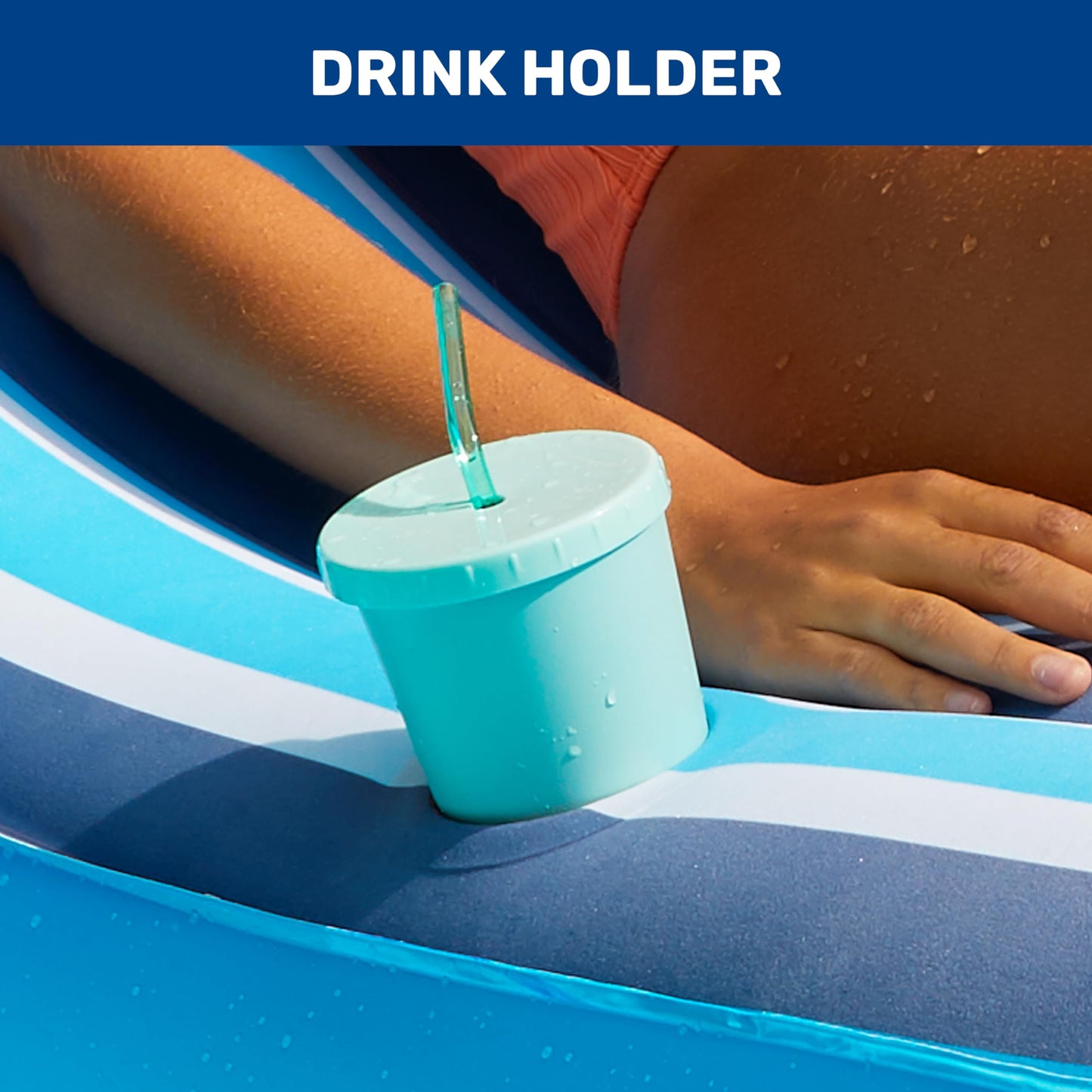 Aqua Ultra-Comfort Floating Pool Chair & Lake Raft With Pillow – 2-Person Heavy Duty Pool Float, Lake Floating Chair – Navy/White Stripe