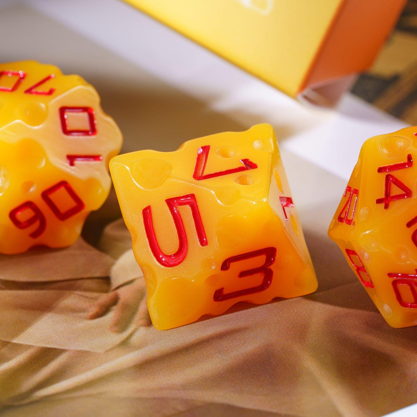 HDdais Cheese Dice Set Resin DND Dice Set, 7PCS Yellow Polyhedral Dice Set D&D for Dungeons and Dragons Role Playing Game and Ot