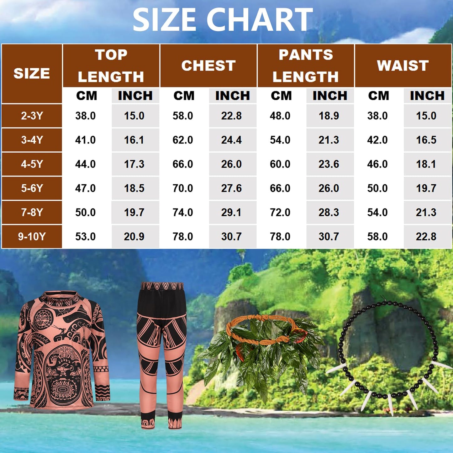 Slivomi 5Pcs Kids Halloween Costume Set For Ocean Costume Kids Boys Printed Tattoos Costume With Artificial Leaves Belt Cute Cos