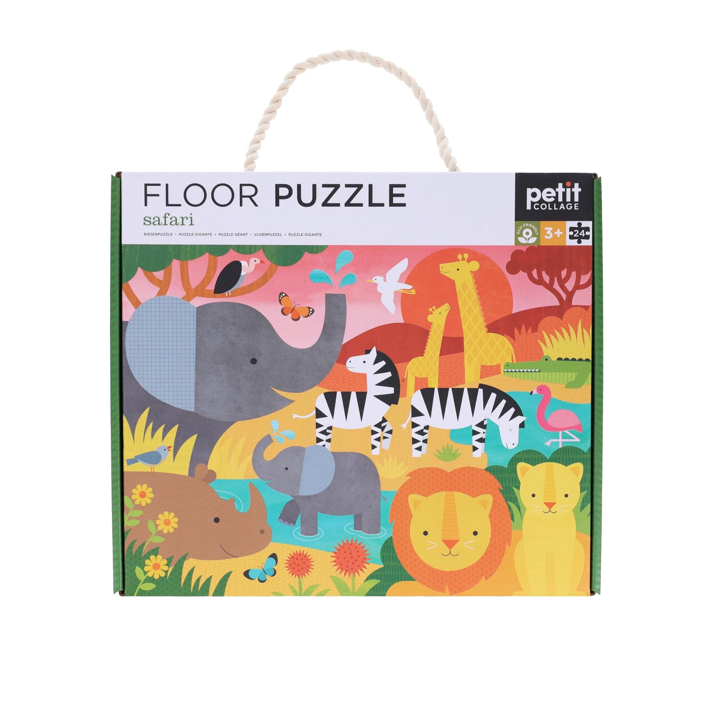 Petit Collage Floor Puzzle, Safari, 24-Pieces – Large Puzzle For Kids, Completed Safari Puzzle Measures 18” X 24” – Makes A Great Gift Idea For Ages 3+ And Animal Lovers