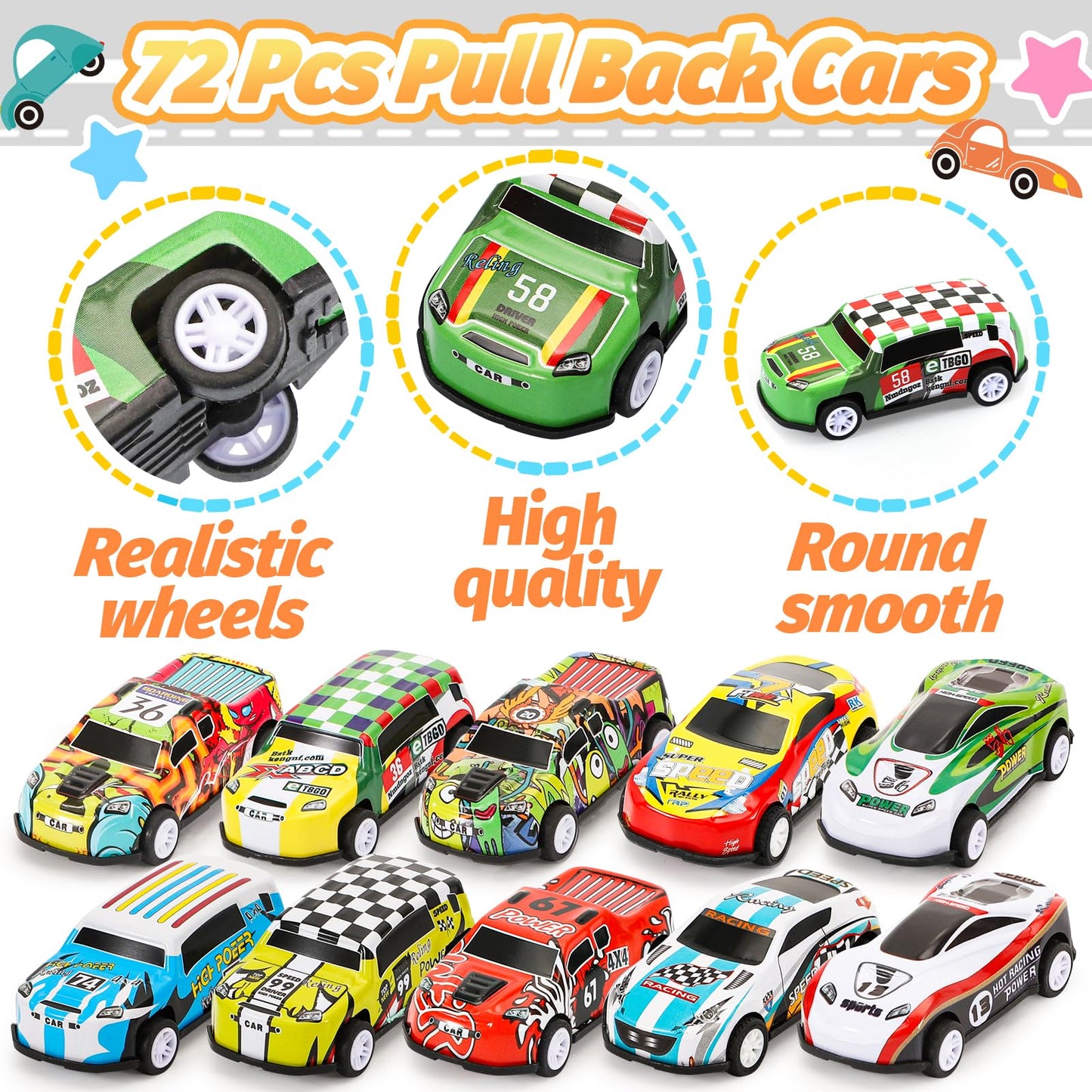 SevenQ Toy Cars Party Favors for Kids, 72Pcs Pull Back Cars Playsets with Storage Box, Mini Toys Race Cars for Kids Goodie Bags