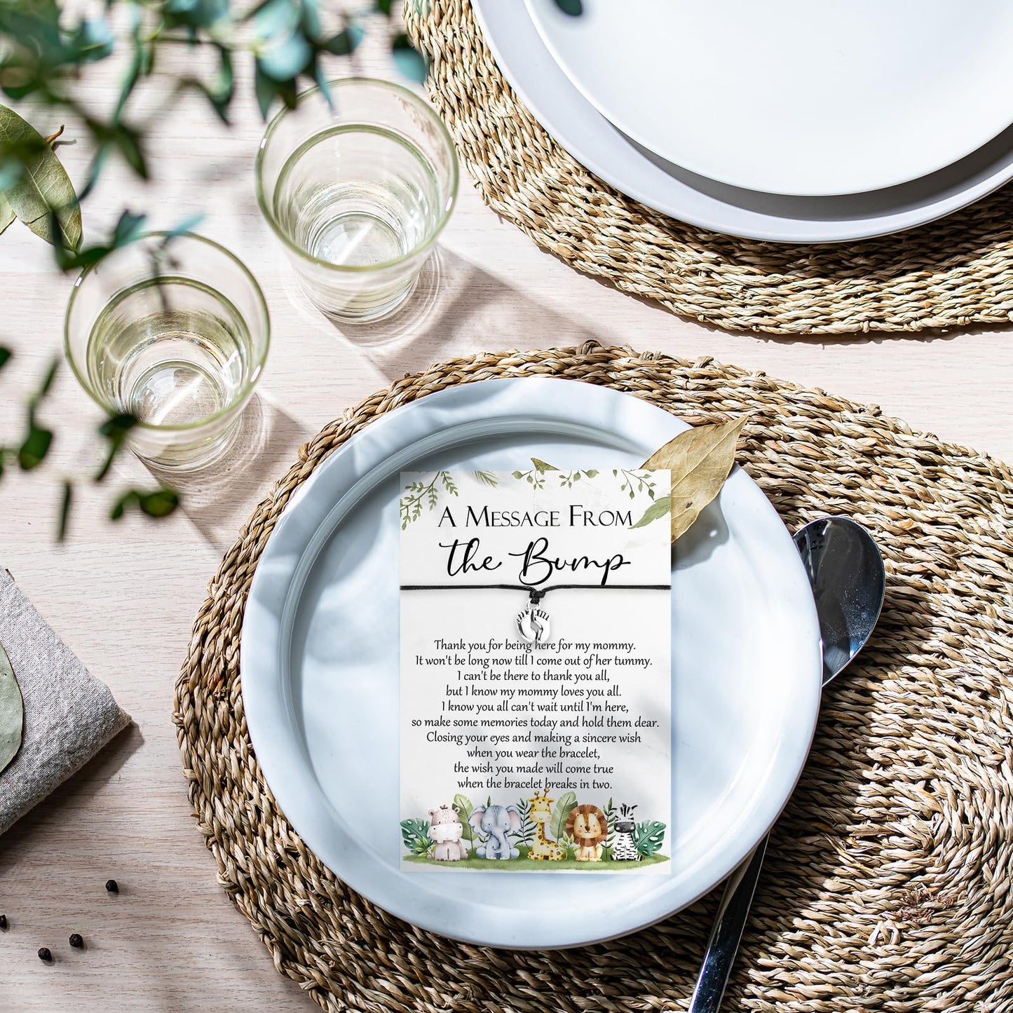 Thyle 50 Sets Baby Shower Favors For Guests 50 Adjustable Bracelets With 50 Message From The Bump Card Footprints Charm Baby Sho