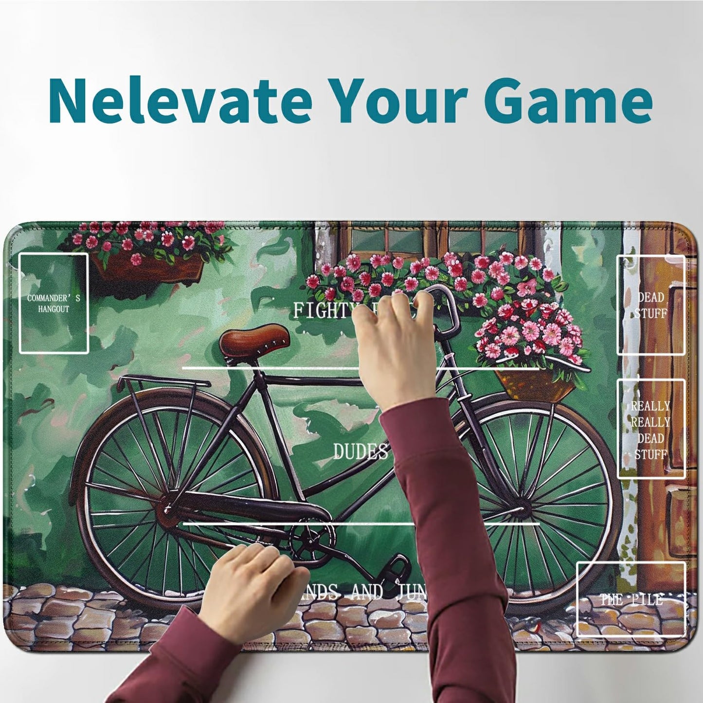 Rwutytiul Bicycle Card Playmat 24 X 14 Inch With Tube Bag, Card Gameplay Mat With Zones Commander Deck Board Mtg Rpg Ccg Tcg Car