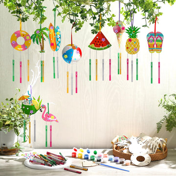 JellyArch 30 Pack Summer Wind Chime Making Kit for Adults Make Your Own Summer Wind Chime Beach Wooden Ornaments for DIY Crafts
