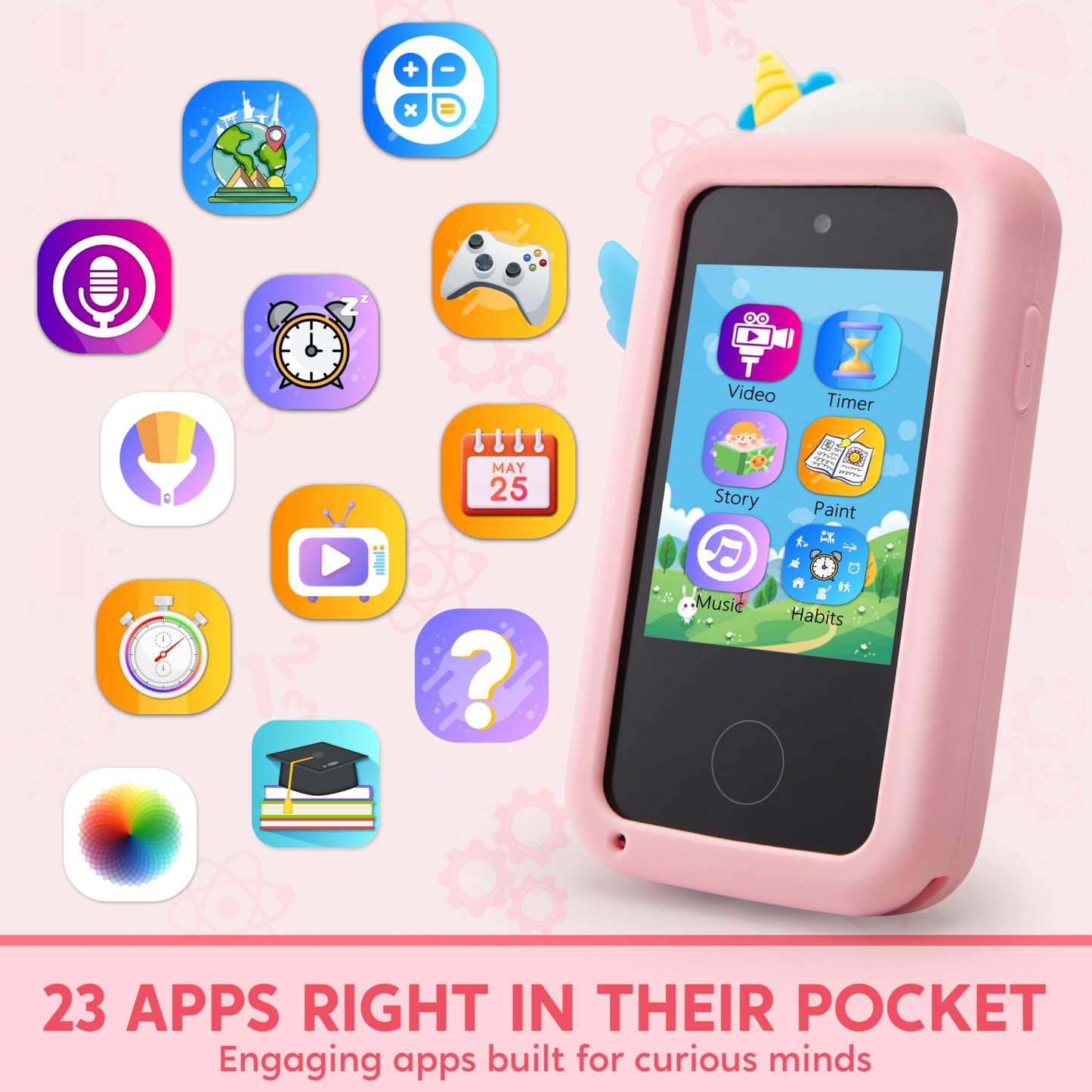SYNCFUN Kids Smart Phone, Unicorn Christmas Birthday Gift for Girls Age 3 4 5 6 7 8 Year Old, Toddler Phone Toys with Dual Camer
