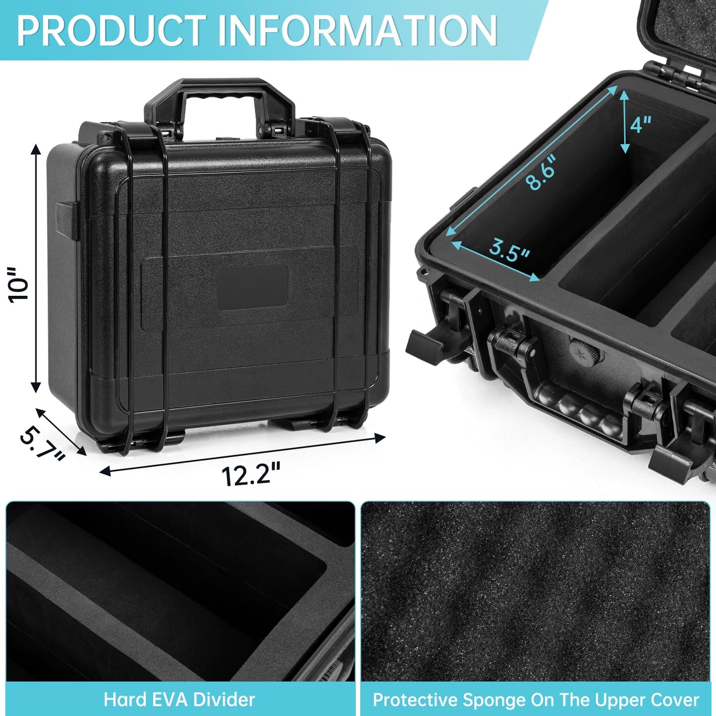 Weliday 3 Row Toploader Card Storage Box, Waterproof Graded Card Case For Sports Cards With Eva Divider, Trading Card Toploader