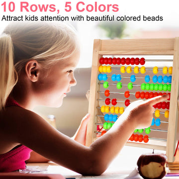 Kidwill Preschool Math Learning Toy,10-Row Wooden Frame Abacus With Multi-Color Beads, Counting Sticks, Number Alphabet Cards, Gift For 2 3 4 5 6 Years Old Toddlers Boys Girls