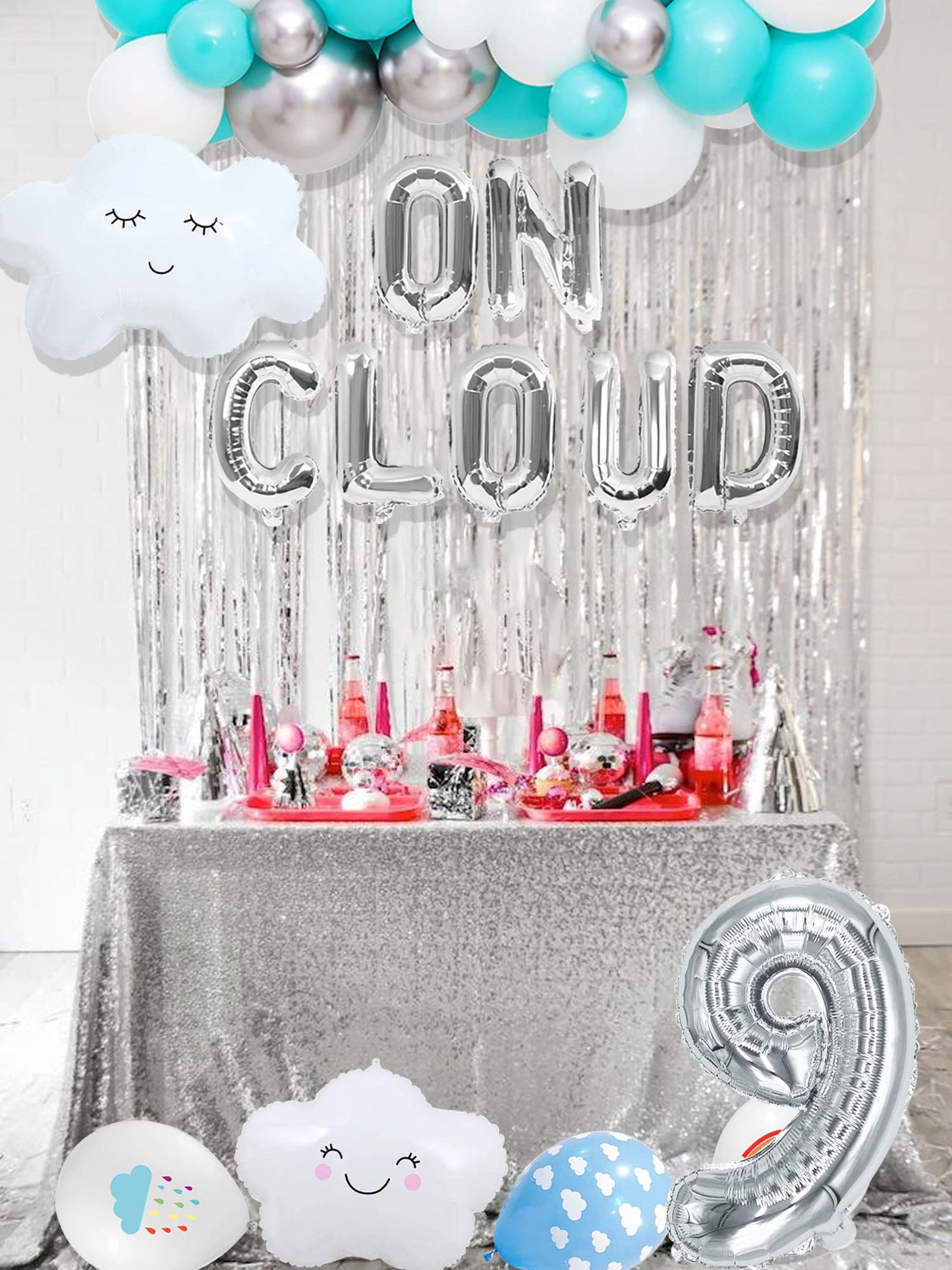Laventy 43 Pcs Silver On Cloud 9 Balloons On Cloud 9 Birthday Decoration 9 Birthday Decoration Nine Years Old Birthday Balloon On Cloud 9 Party Supplies Cloud Balloon