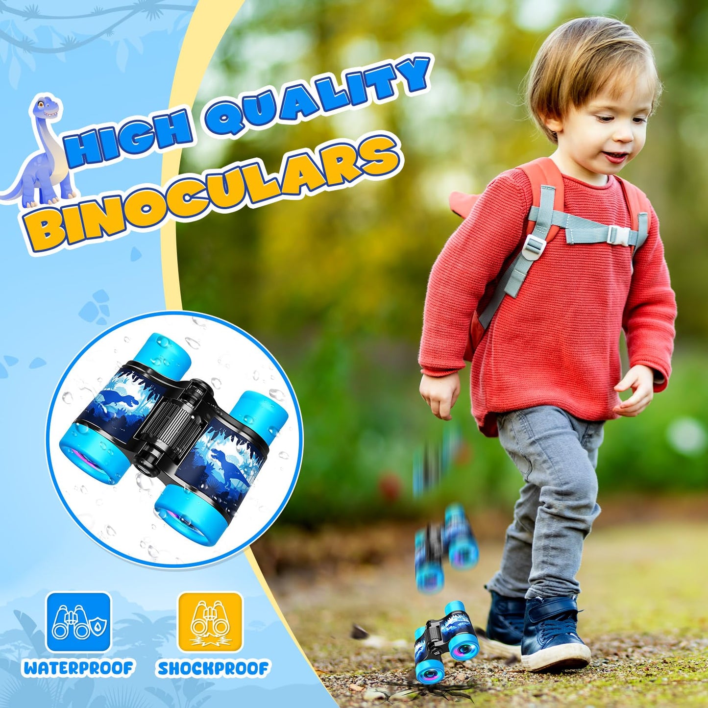 Dinosaur Binoculars Toys For Kids 3 4 5 6 Year Old Boys Girls Toddlers Blue Dino Binoculars Toys Bird Watching Outdoor Camping A