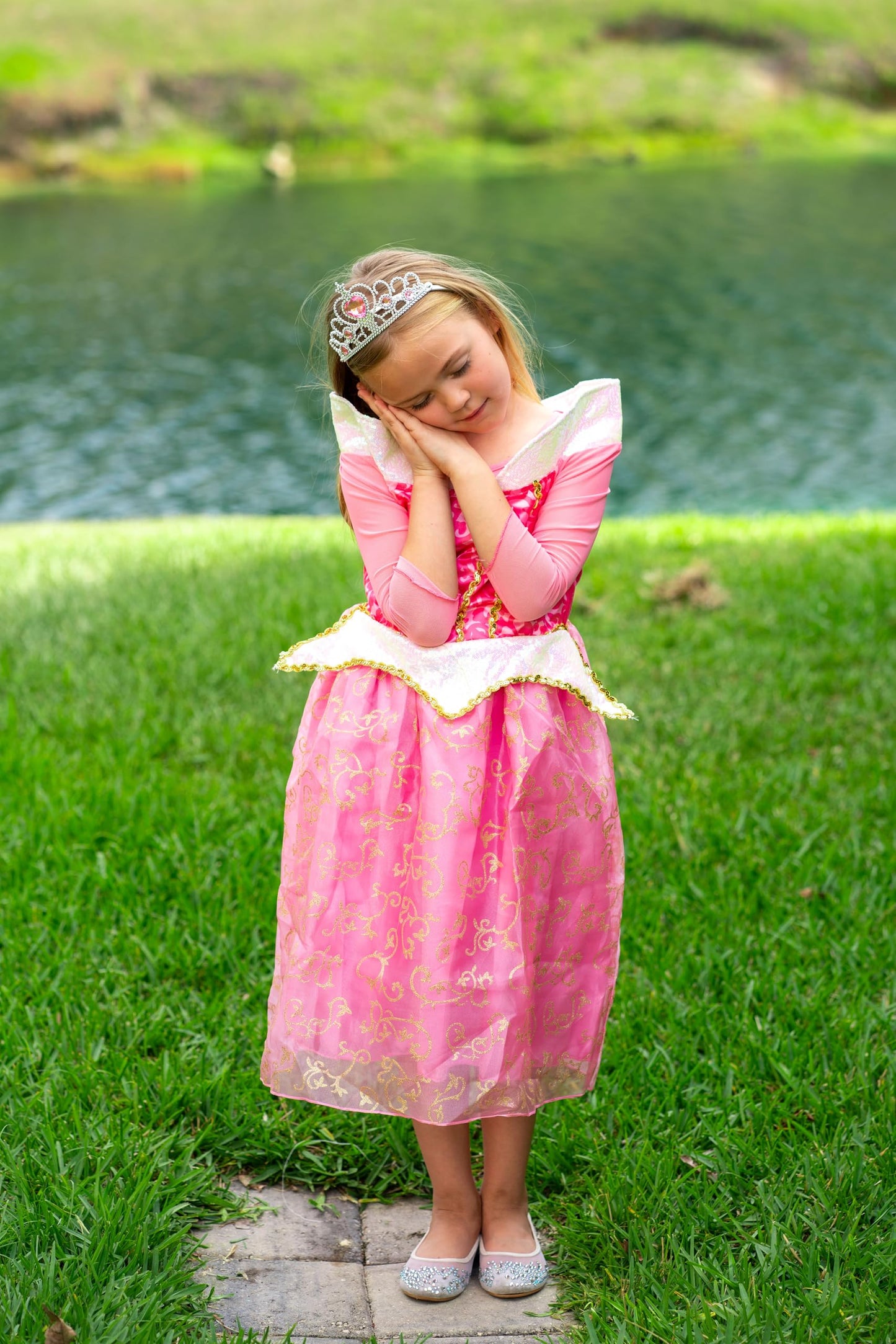Aolliya Princess Sleeping Beauty Dress for Girls Pink Princess Costumes Fancy Dress Up for Halloween Cosplay Carnival