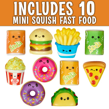 Playbees Mini Squish Fast Food Toys - 10 Pack - Assorted Designs Slow-Rise Stress Relief Toys For Kids, Mini Fidget Toys For Sen