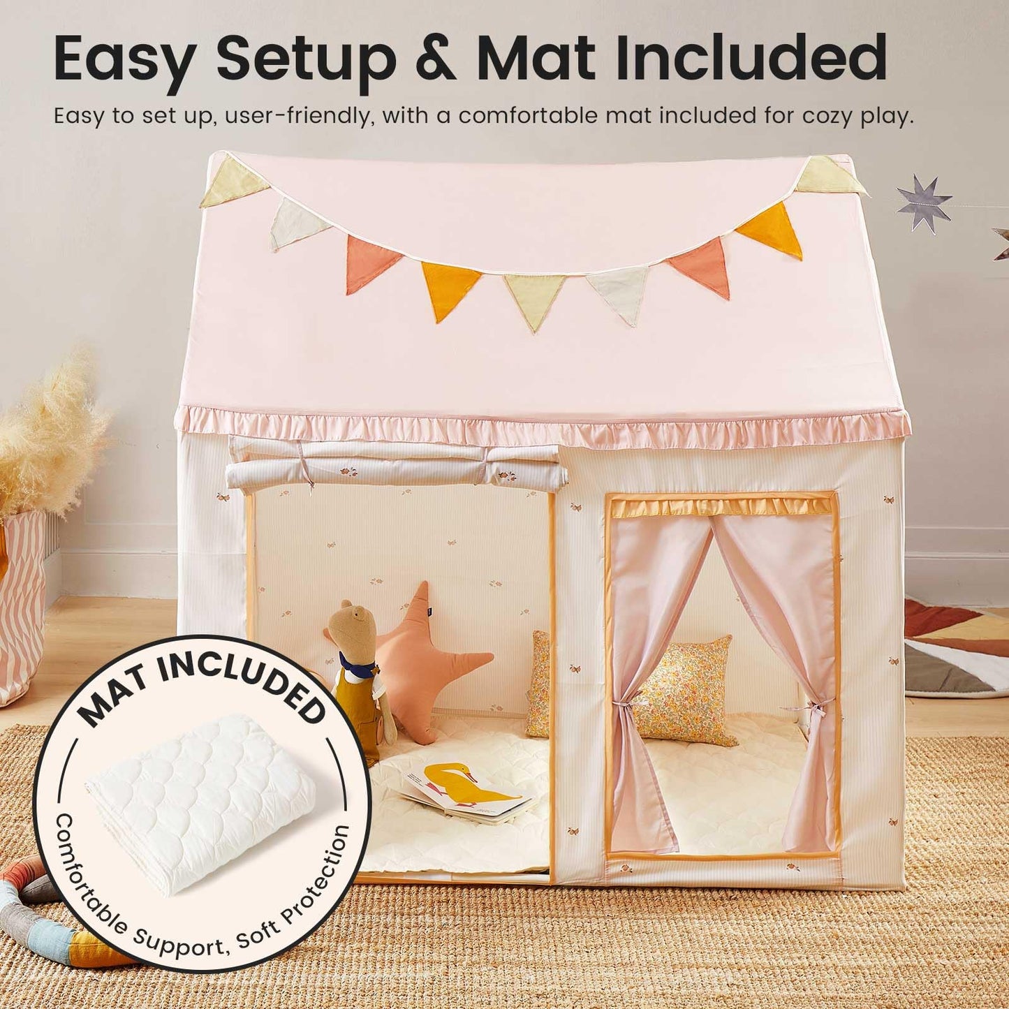 Tiny Land Kids Tent With Mat, Kids Play Tent For Toddlers, Pink Tent For Kids Indoor, Playhouse For Kids, Indoor Bed Toddler Ten