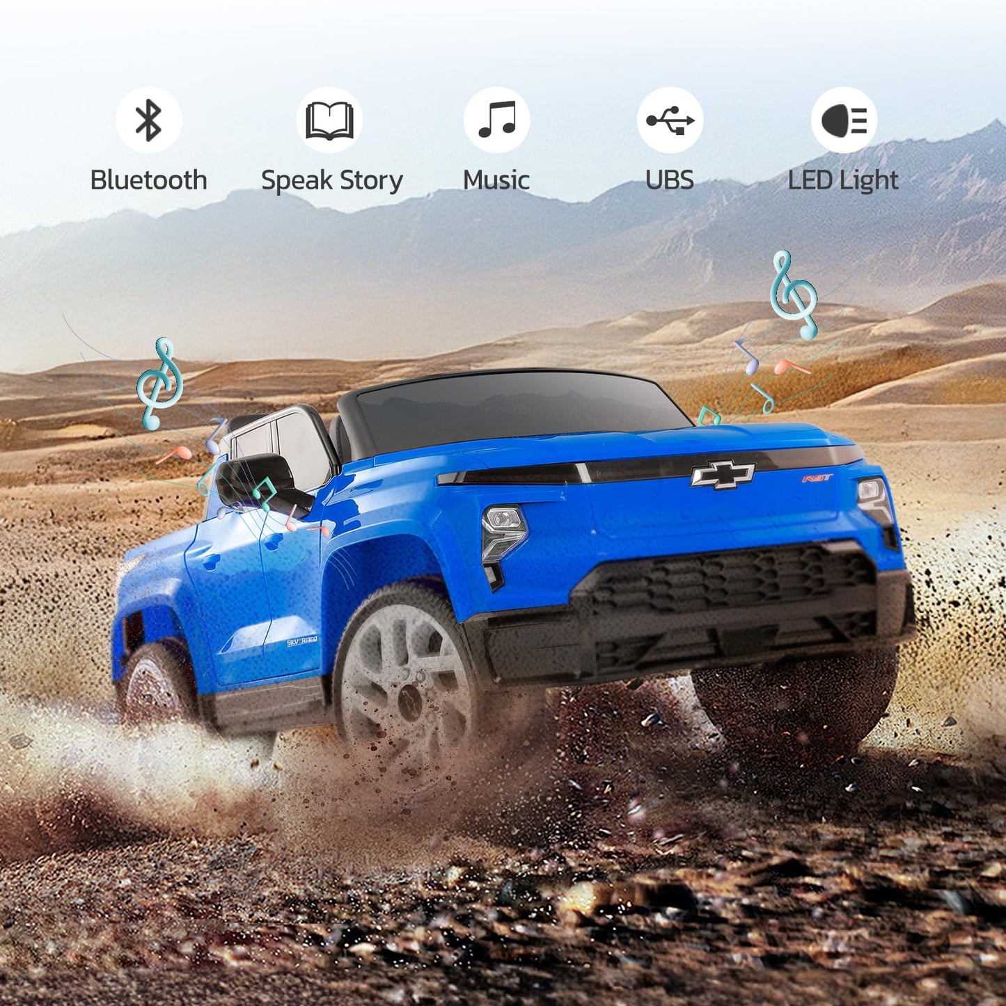 Elemara 12V Licensed Chevrolet Silverado Ride On Truck,Parent Controlled Ride On Cars For Kids W/2 Speed,4 Mph Max Speed,Electri