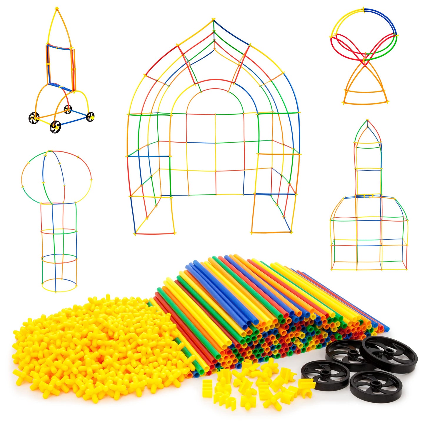 Picassotiles 600Pc Construction Toy Straw Building Set Children Stem Learning Interlocking Building Toys Creative Straw Connecti