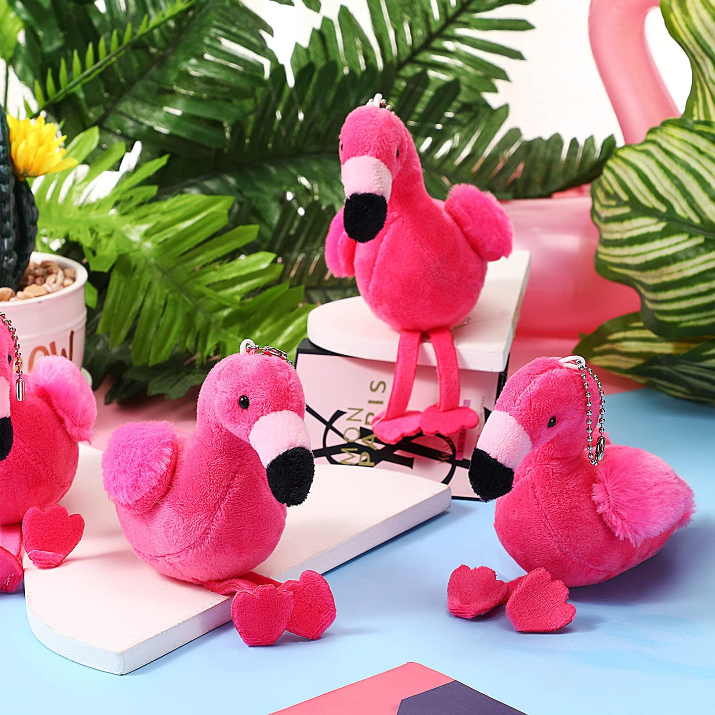 Skylety 6 Pieces Mini Flamingo Stuffed Animal Plush Toys 5 Inch Flamingo Party Favors Valentine Day Gift Pink Flamingo Hanging Ornaments Keychain Decorations For Women Birthday(Pink)