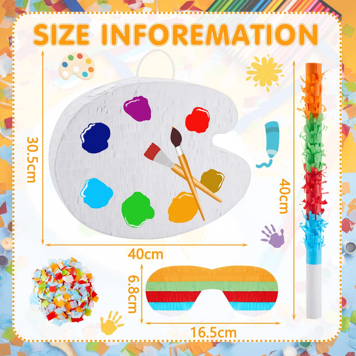 15.7 Inch Art Palette Piñata Small Paint Art Piñata With Piñata Stick Confetti Blindfold For Boys Girls Birthday Party Art Painting Party Favors Classroom Prizes Stocking Stuffers Paint Party Supplies