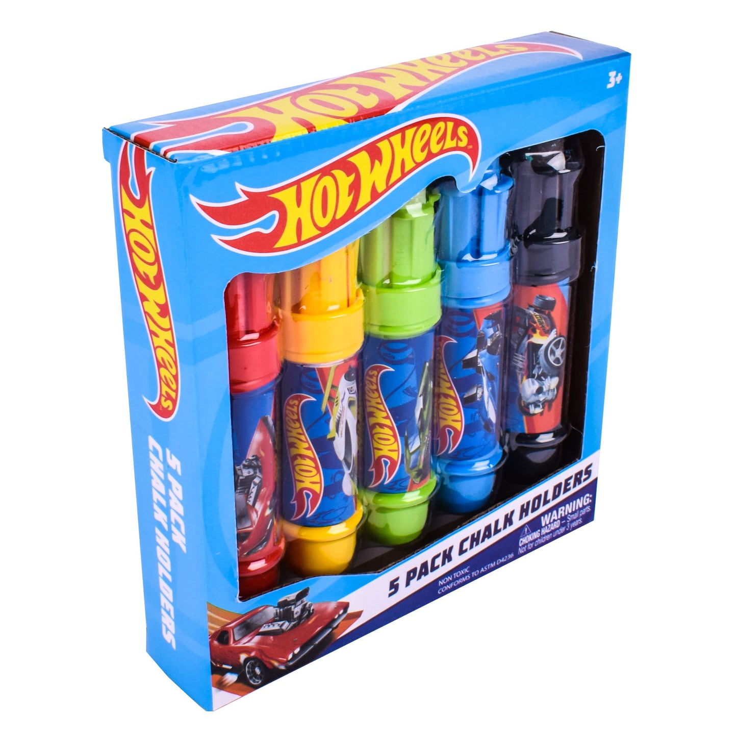 Sunny Days Entertainment Hot Wheels Jumbo Chalk Holders | 5 Chalk Sticks with Holders for Kids | Sidewalk Chalk for Toddlers