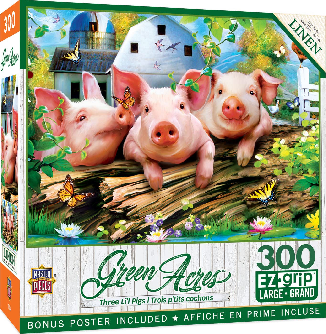 Masterpieces - 300 Piece Jigsaw Puzzle, Large Ez Grip Shapes, Three Lil’ Pigs, Fun For Adults, Seniors, Family, Kids, Matte Finish, 18'X24