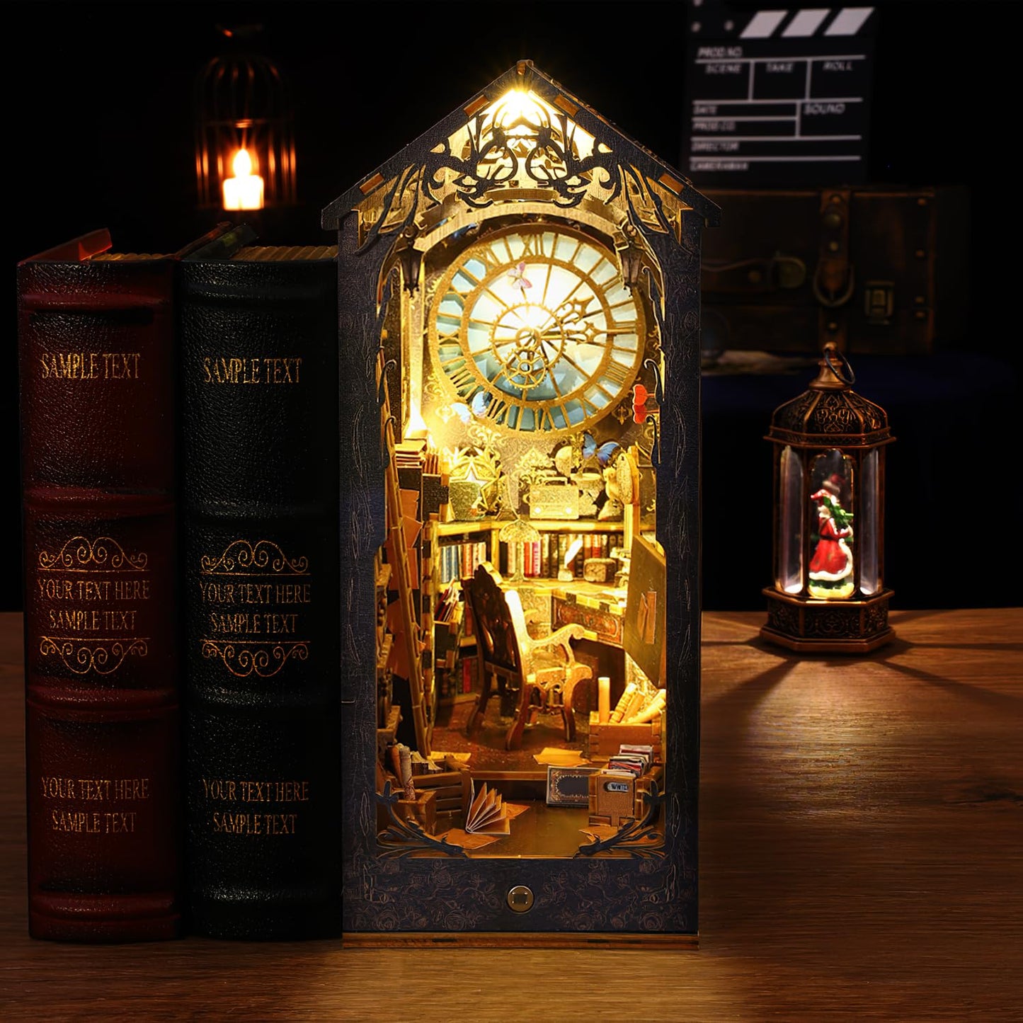 Losbenco Book Nook Kit, Diy Dollhouse Booknook Bookshelf Insert Decor Alley, Diy Book Nook Miniature Kit With Lights, 3D Wooden