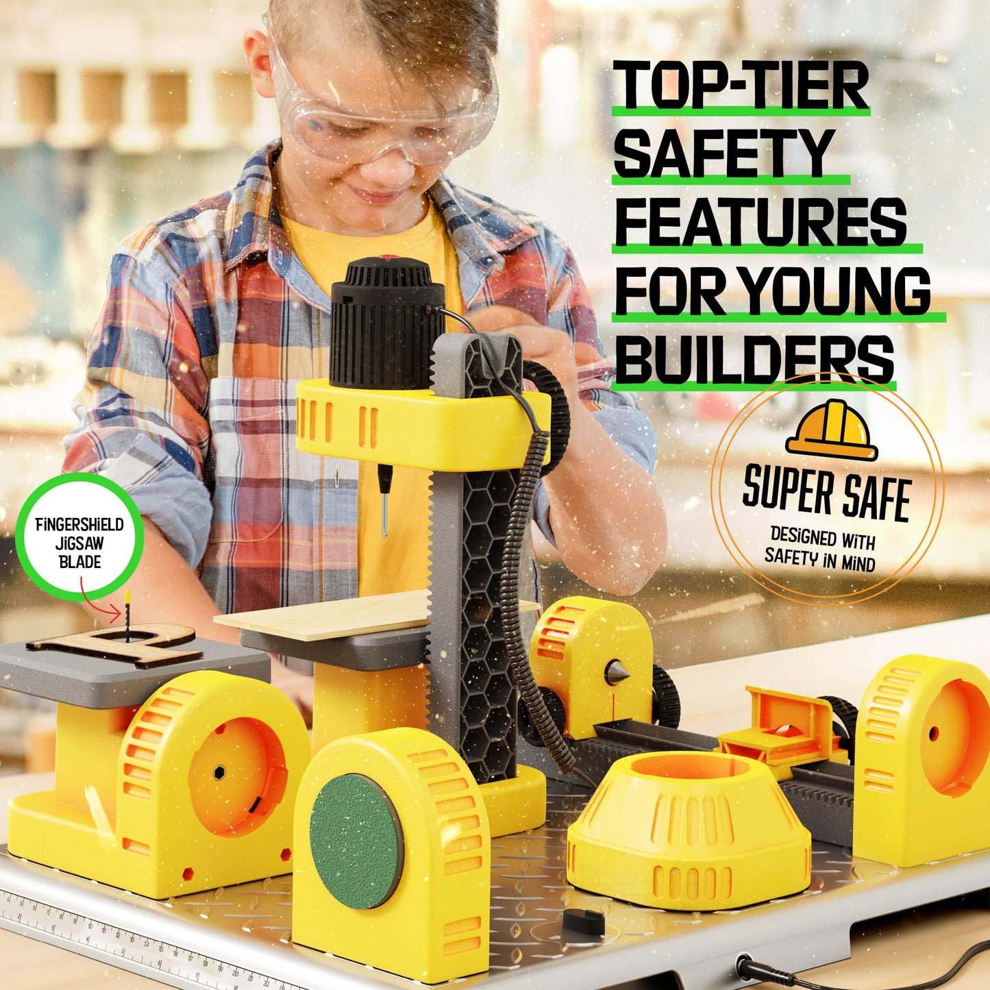 4 in 1 Woodworking Station for Kids - Wood Building Projects Kit for Boys - Real Construction Tools Sets - Boy Tool Set - Easter
