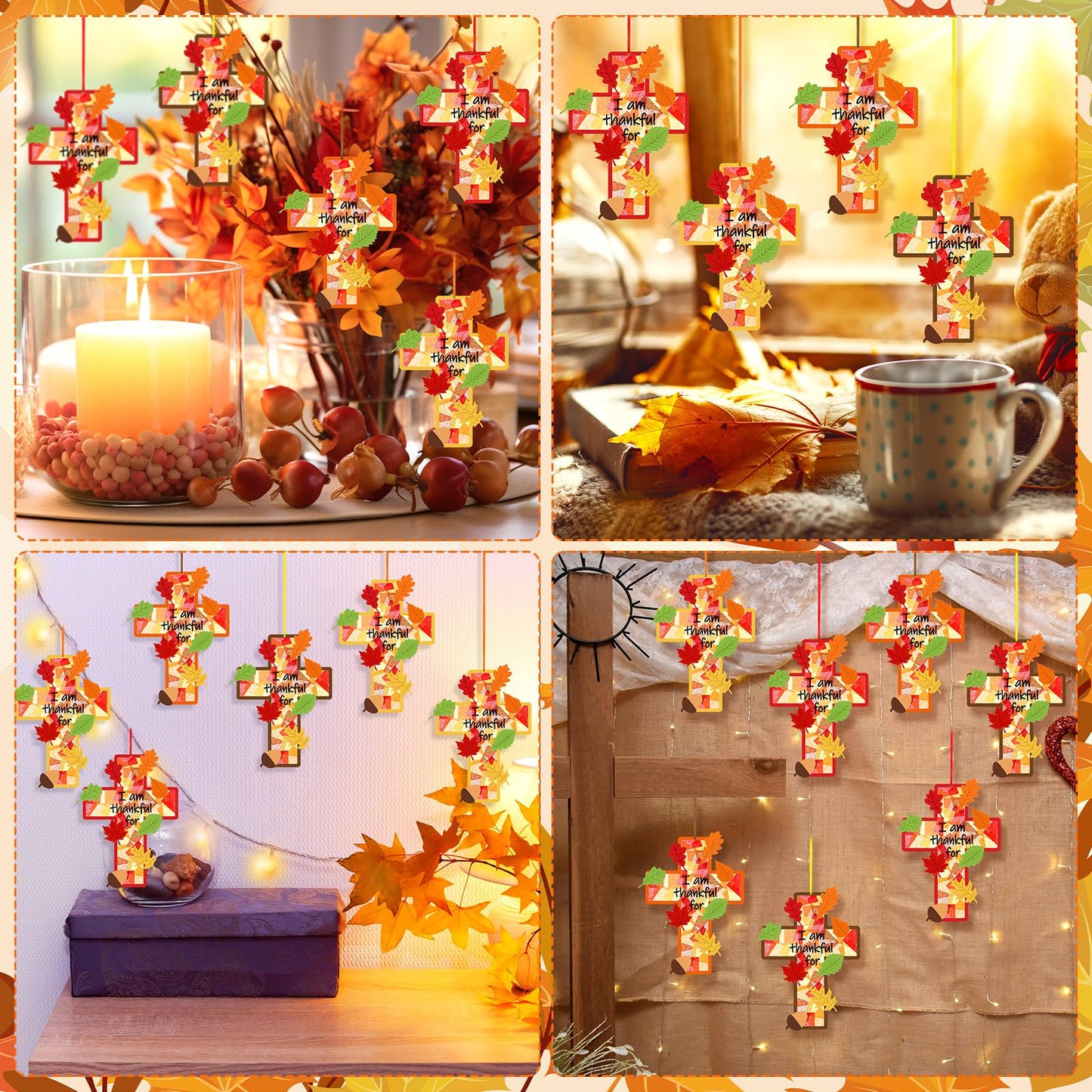 Lunmon 24 Sets Fall Suncatchers Crafts Thanksgiving Fall Blessing Tissue Paper Craft Christian Religious Jesus Cross Ornament fo