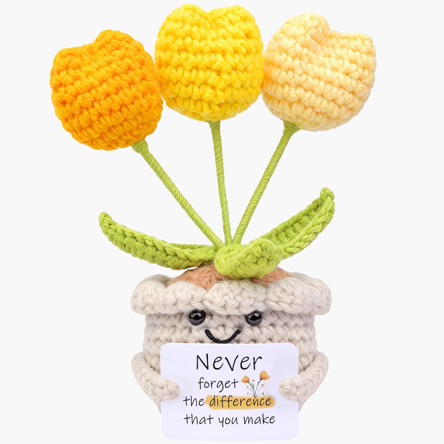 CoFuBcad Handmade Positive Crochet Tulip Doll Gifts, Mini Emotional Support Knit Toys with Message Card, Stress Relief Gift for