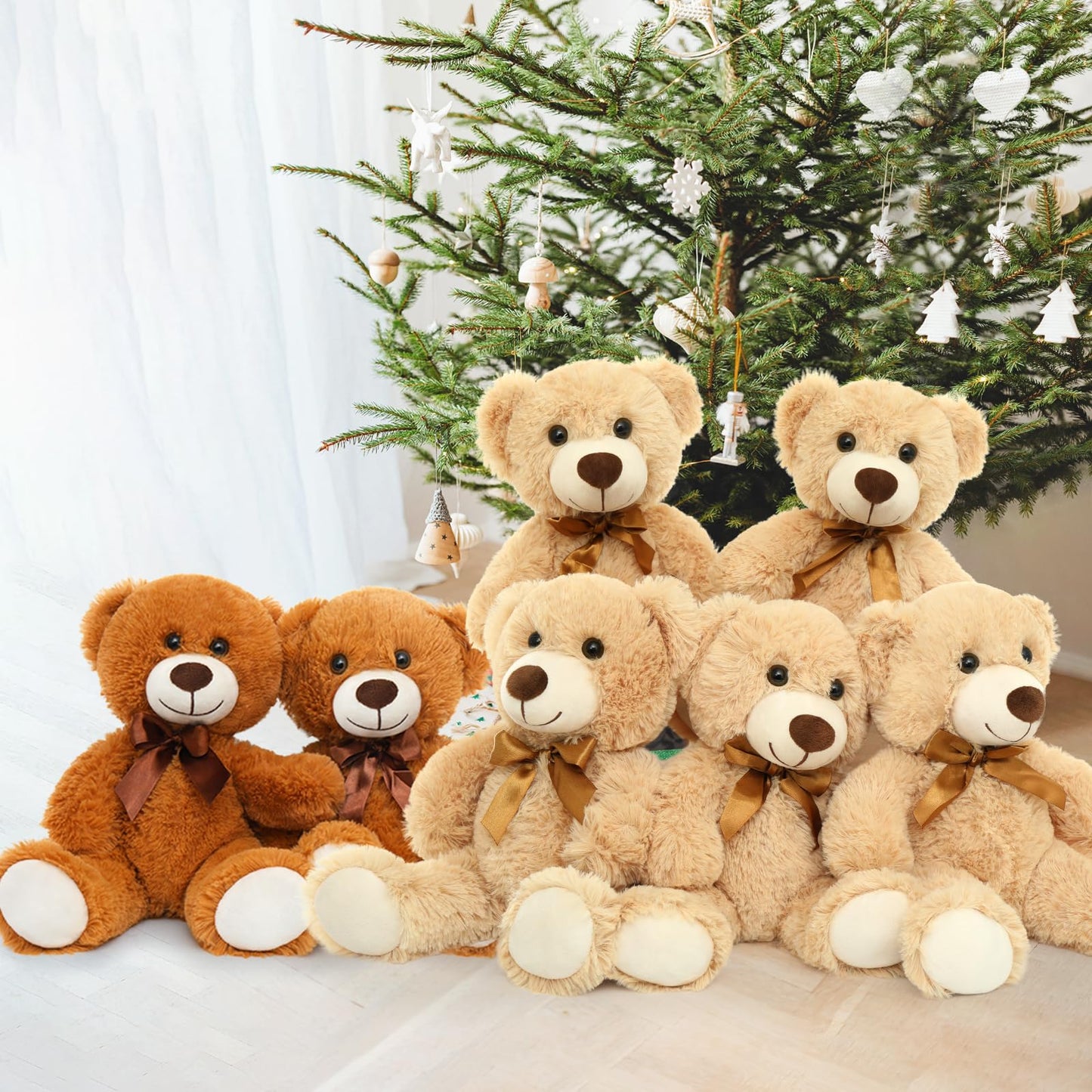Tezituor Teddy Bear Stuffed Animal Bulk 8 Packs, 14In Small Bulk Teddy Bear Plush, Teddy Bears Centerpiece For Baby Shower, Stuffed Bears Gift For Kids, Christmas, Valentines, Light Brown/Dark Brown