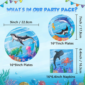 Wernnsai Ocean Party Plates And Napkins Set - 48 Pcs Ocean Theme Party Decorations For Boys Kids Under The Sea Party Tableware Set For 16 Guests Sea Animal Underwater Birthday Baby Shower Party