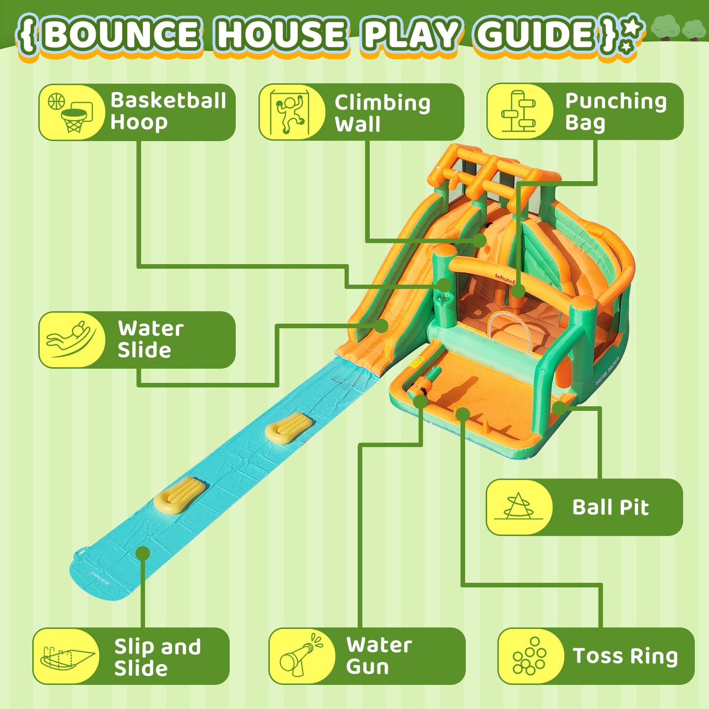 Inflatefly Bounce House Inflatable Waterslide Kids Bouncy Catle Dual Slides Water Park With Slip And Slide For Wet And Dry