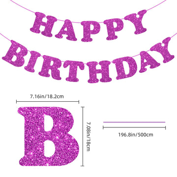 Glitter Purple Happy Birthday Banner Sign With Shiny Letters, Glitter Happy Birthday Bunting Banner Flag Garland For Kids Boys Baby Birthday Party Decorations Supplies