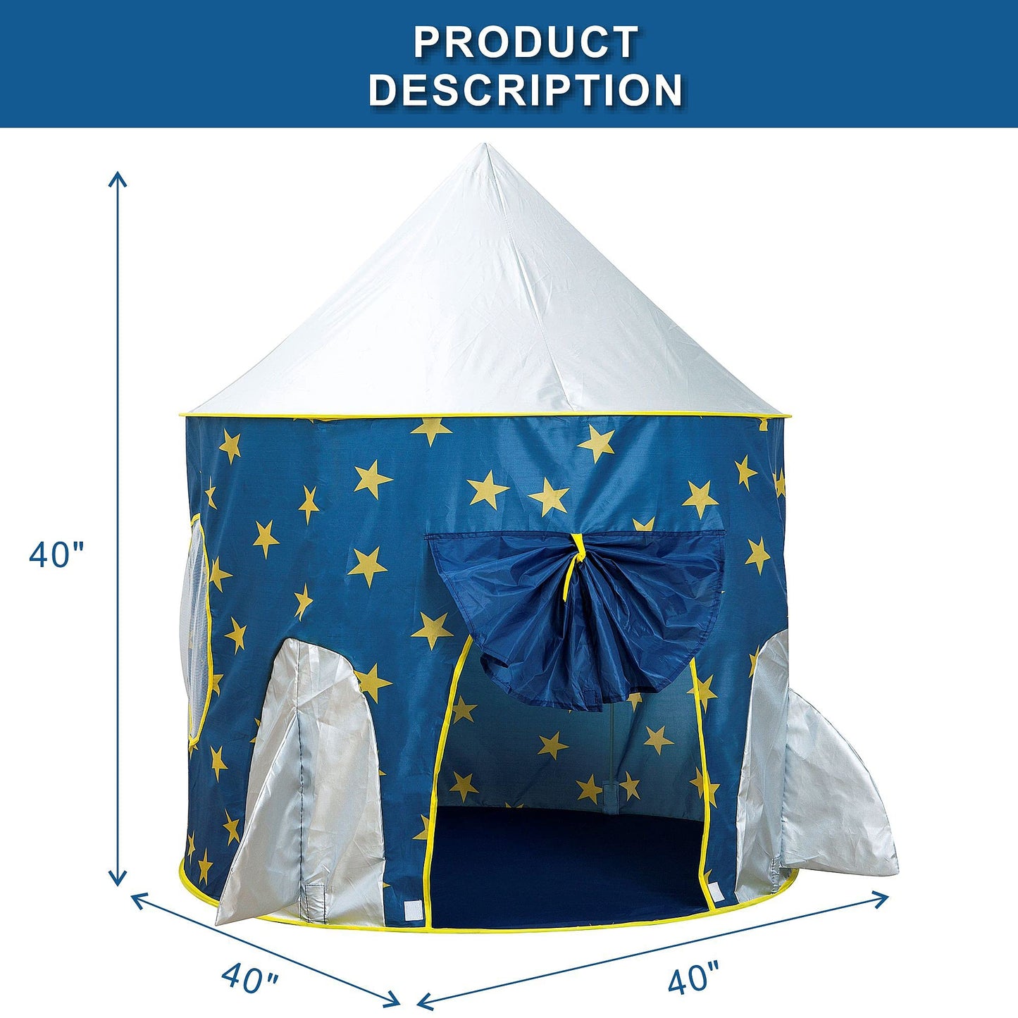Rocket Ship Play Tent For Boys Foldable Pop Up Tents For Indoor/Outdoor 3/4/5/6/7/8/9 Year Old Kids Toys