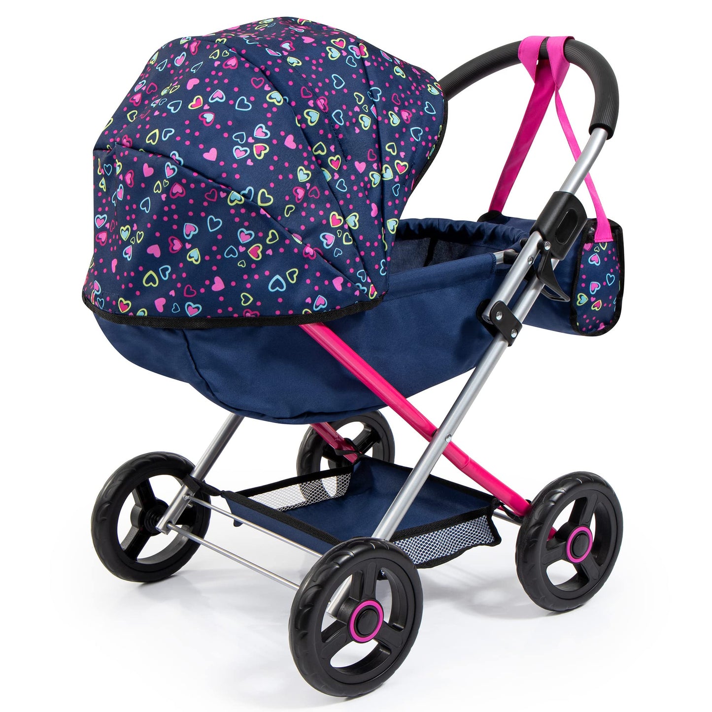 Bayer Design Dolls: Pram Cosy - Blue, Pink, Hearts - Includes Blanket & Shoulder Bag, Fits Dolls Up To 18'', Features Soft Handl